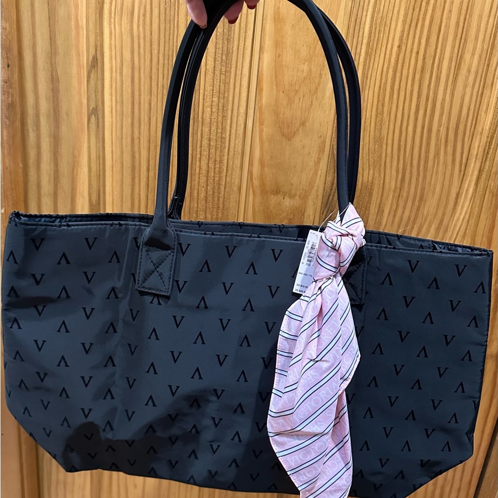 Victoria's Secret Black Tote with Pink Scarf